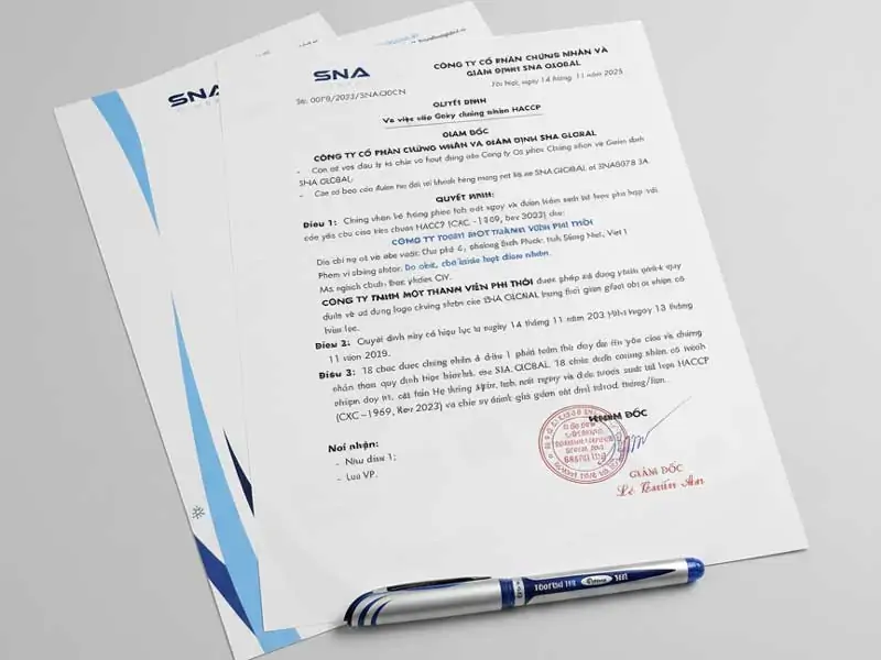 Cơ quan cấp giấy chứng nhận HACCP