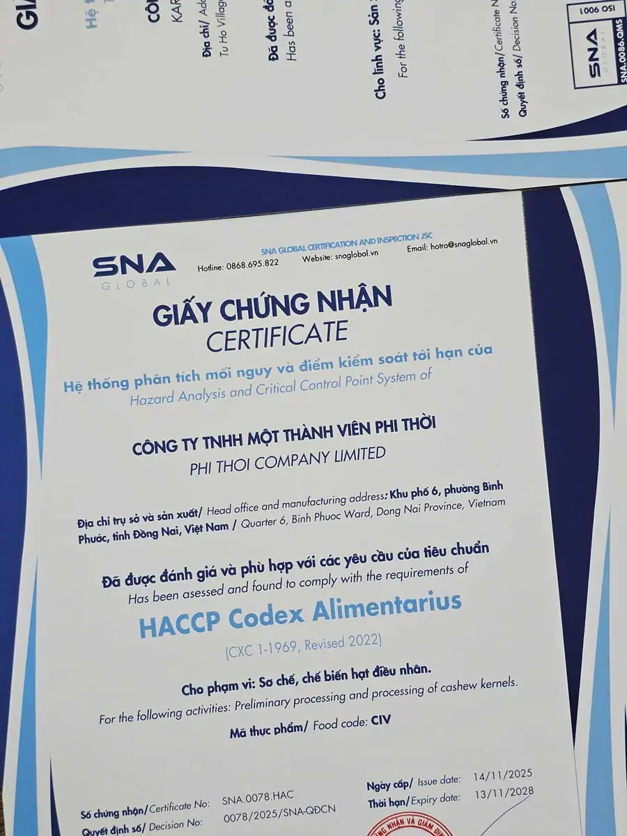Khái niệm giấy chứng nhận HACCP