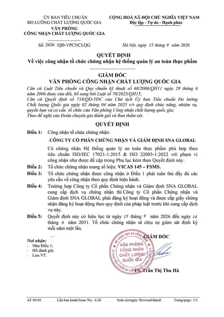 Giấy công nhận BoA